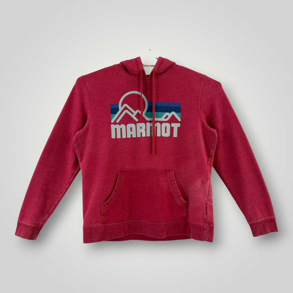 Marmot Mens Mountain Graphic Hoodie Red Pullover Sweatshirt Large SCC-240